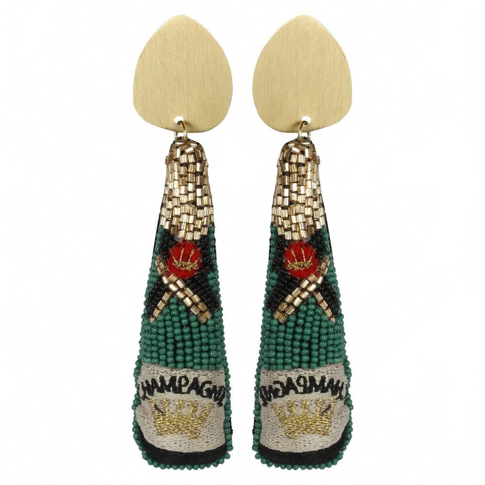 NEW ALLIE BEADS women's champagne earrings in green